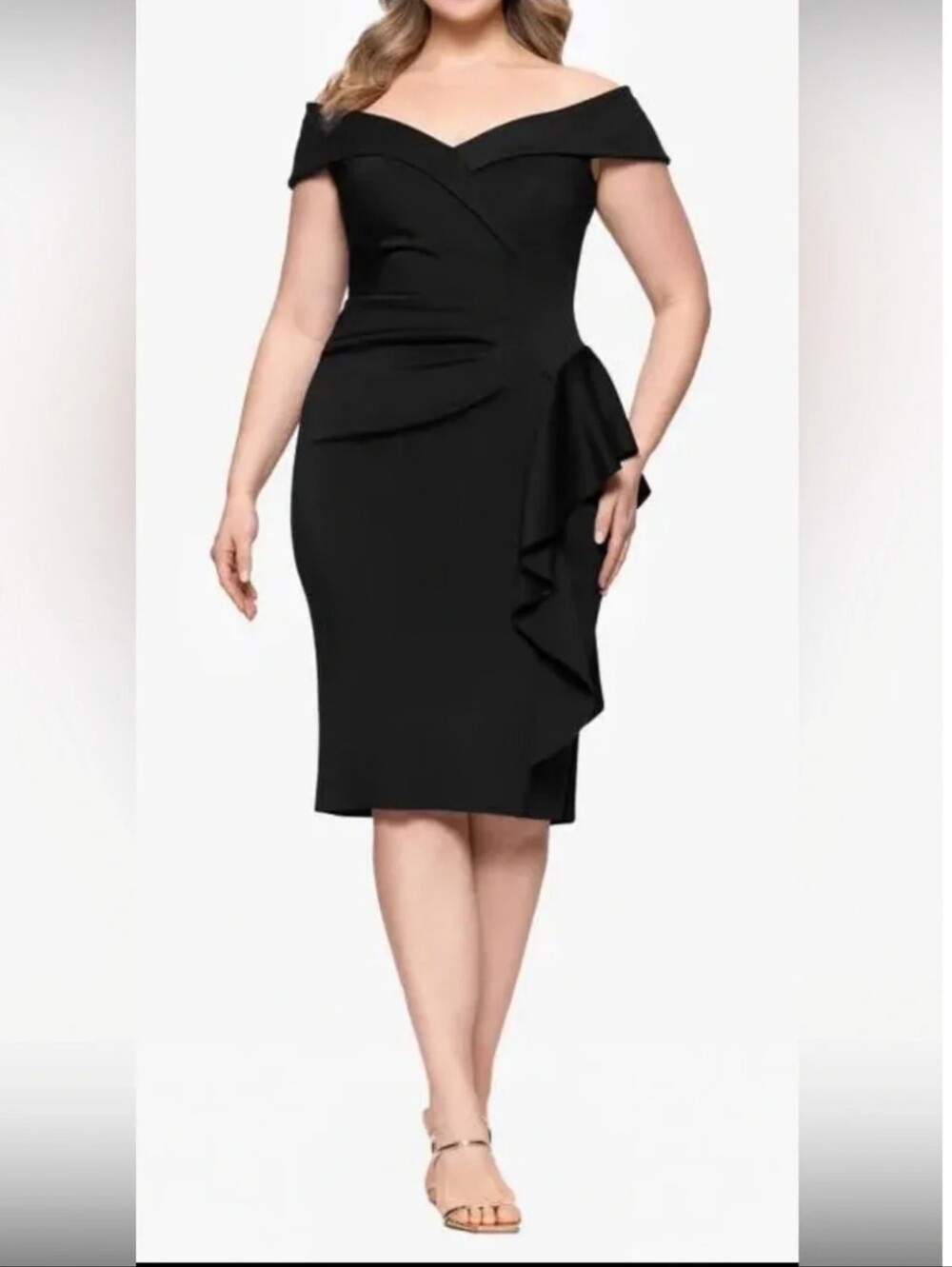 Xscape NWT 20W Black Ruched Ruffle Cocktail Evening Party Dress Plus Size